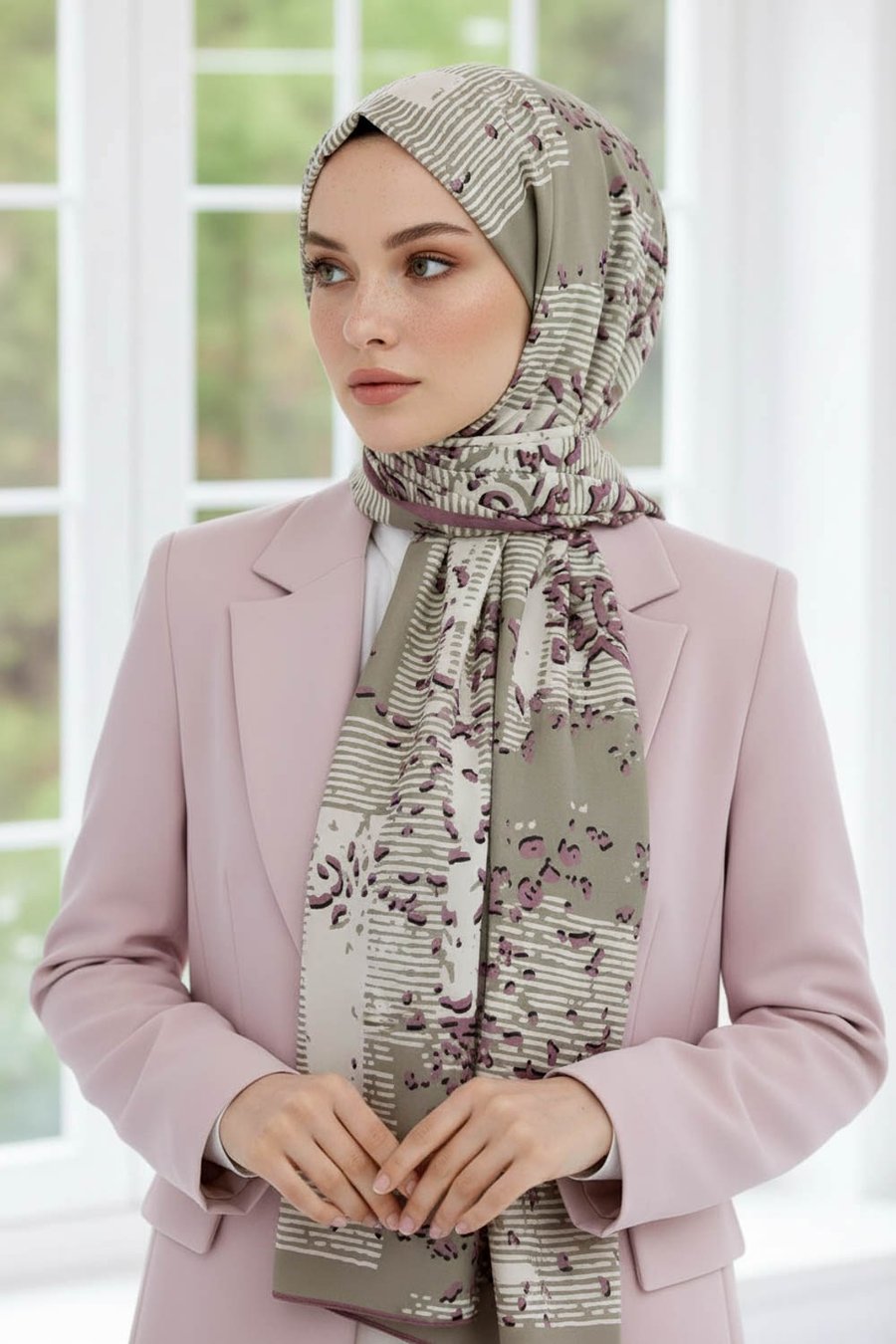 KREP ESKİTME DESENLİ PUDRA RENKLİ 75X195 KIRIŞMAZ ŞAL