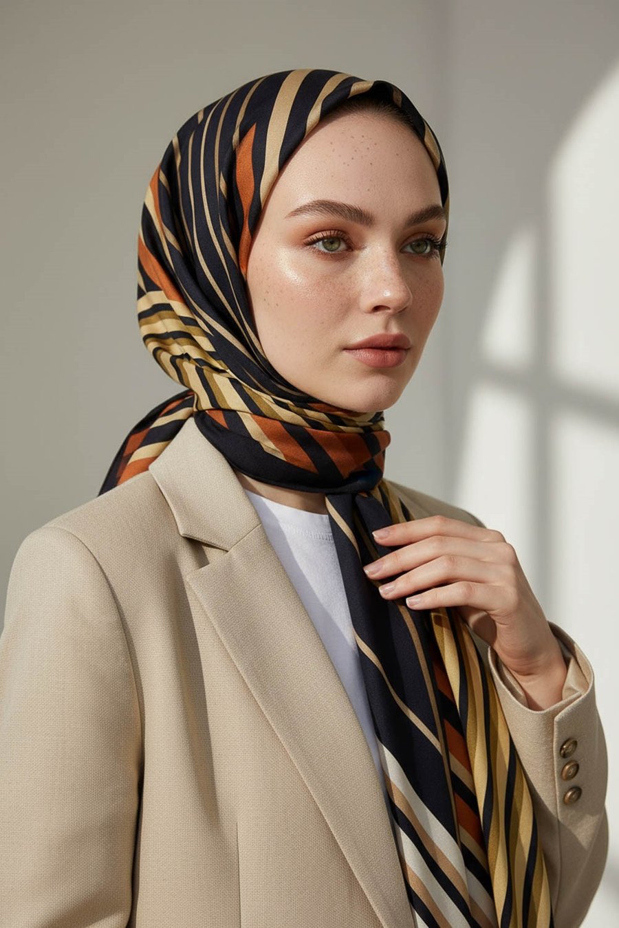 KREP ÇİZGİ DESENLİ TABA RENKLİ 75X195 KIRIŞMAZ ŞAL