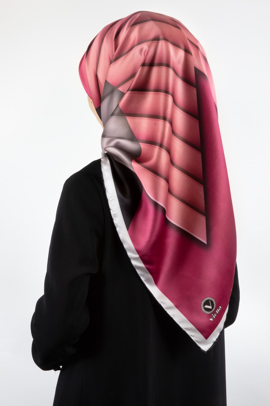 Rayon Zikzak Çizgi Desenli Pembe Renkli 90x90 Eşarp (İpek İçermez) Dikim Şekli : El Dikişi