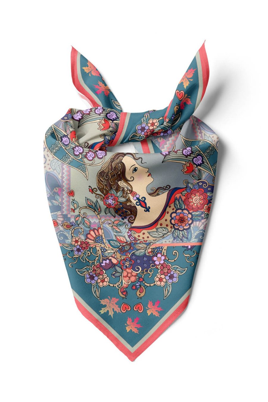 %100 İpek Kadın Desenli Kadın Bandana