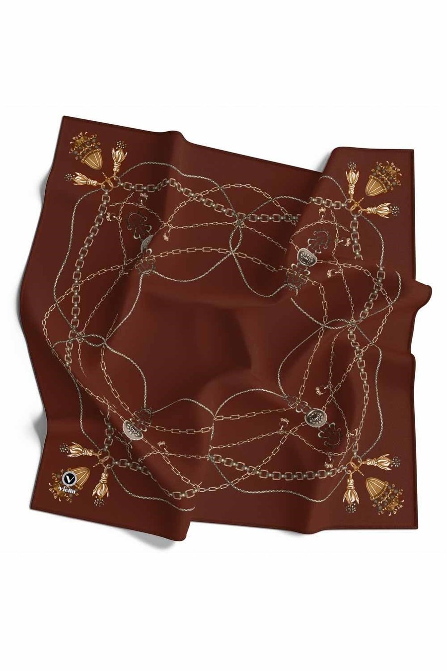 Kristal Geometrik Desenli Taba Renkli 90x90 Eşarp (İpek İçermez) Kenar Dikiş Şekli El Dikişli
