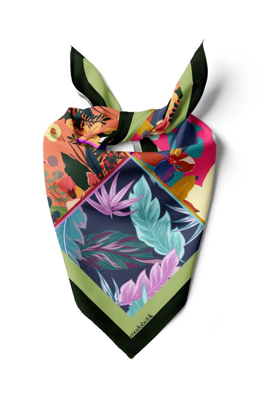 Violla A61 Kadın Turkuaz Mavi Çiçekli Desenli 50x50 Bandana HYL DG01269-22