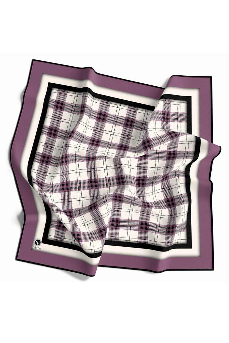 Twill Ekose Desenli Lila Renkli 90x90 Eşarp (İpek İçermez) Kenar Dikiş Şekli El Dikişli