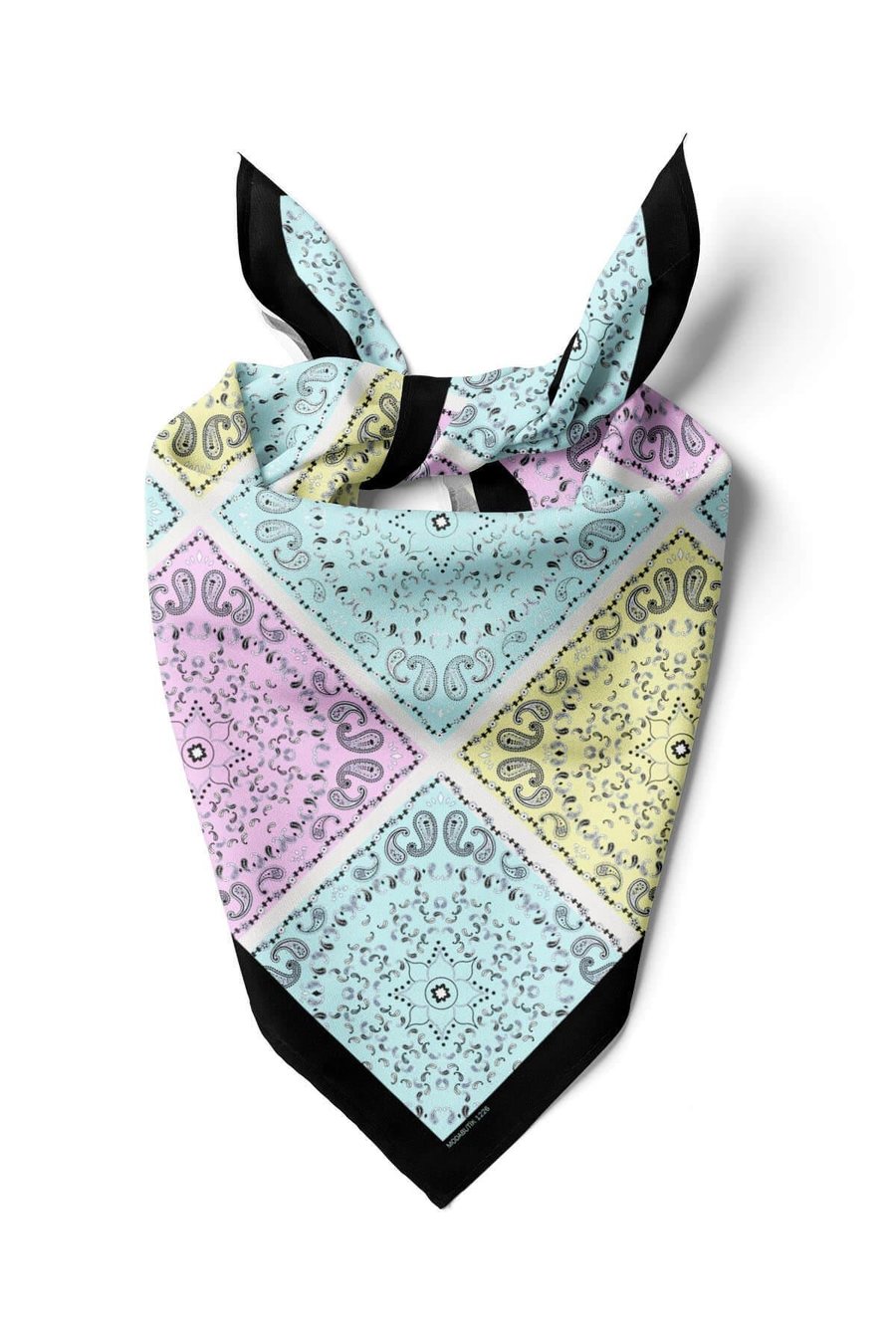 Violla Y33 Kadın Sarı Turkuaz Kareli Desenli 50x50 Bandana HYL DG01226-22