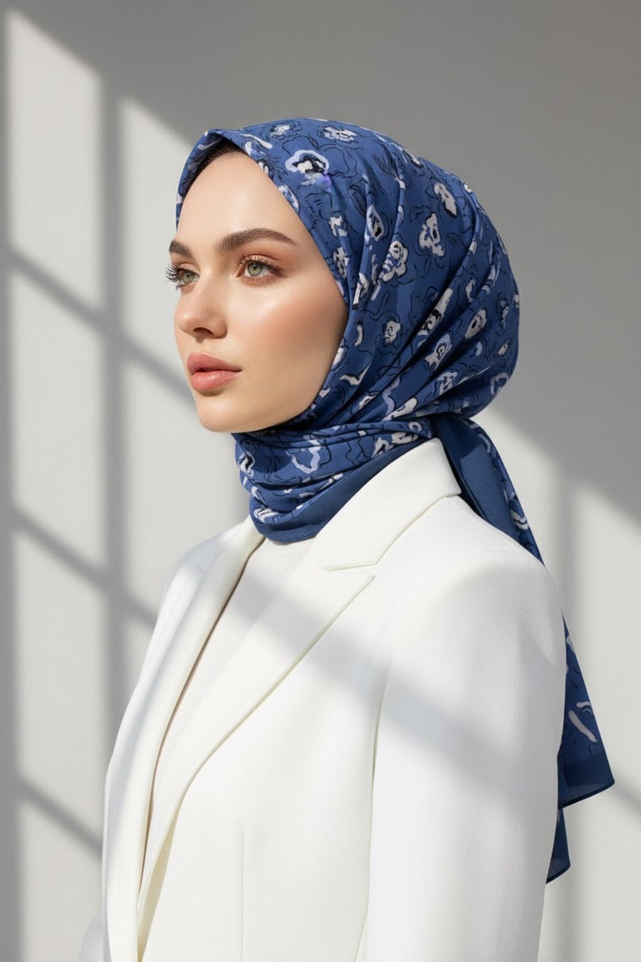 KREP ÇİÇEKLİ İNDİGO - BEBE MAVİ RENKLİ 75X195 KIRIŞMAZ ŞAL