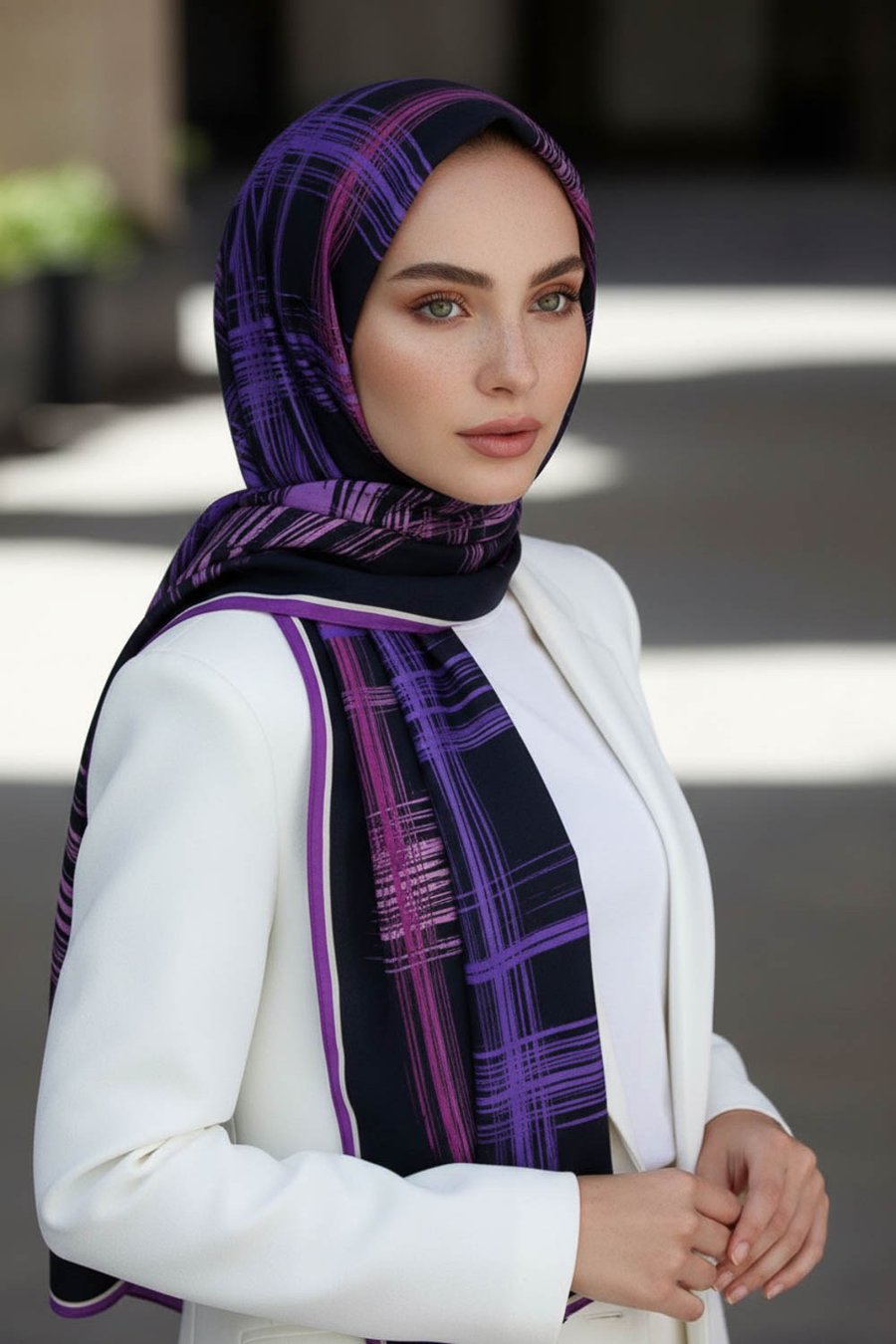 KREP FIRÇA DESENLİ MOR RENKLİ 75X195 KIRIŞMAZ ŞAL