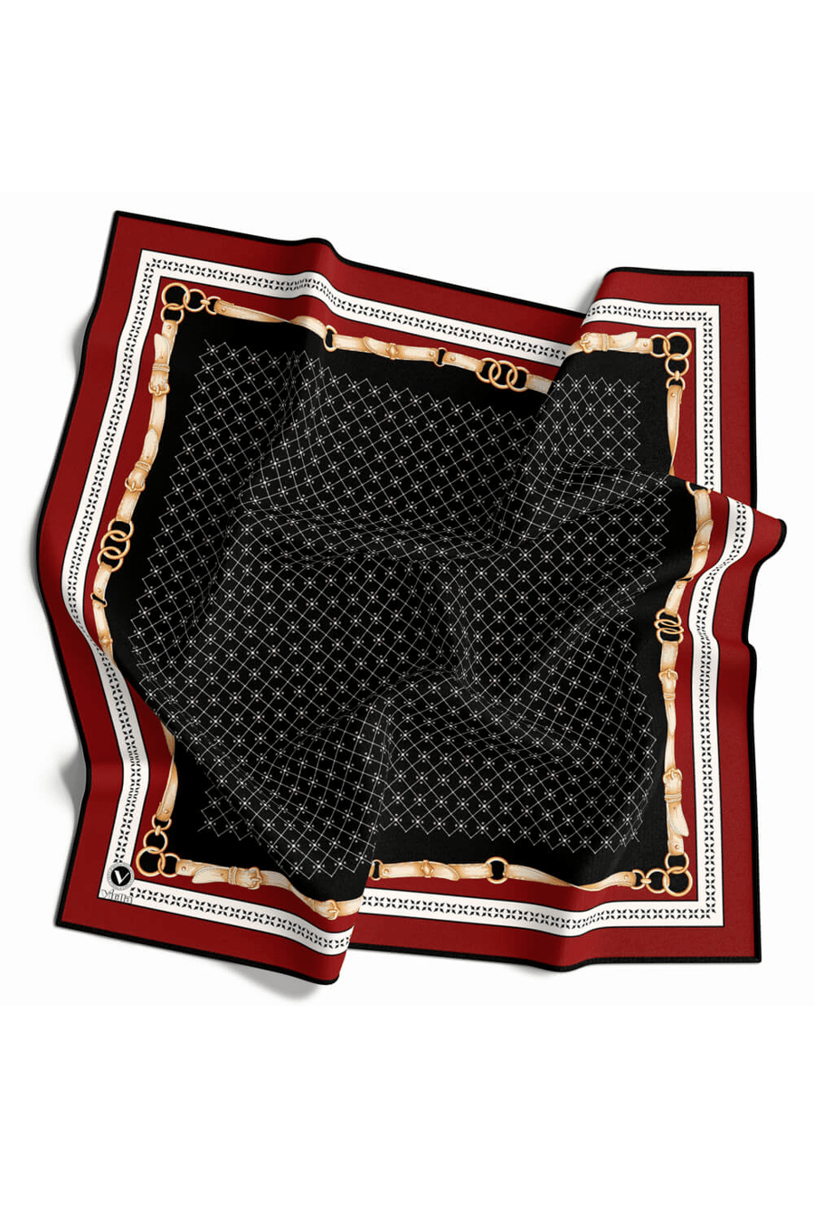 Twill Kemerli ve Çıtır Motifli Desenli Bordo Renkli 90x90 Eşarp (İpek İçermez) Dikim Şekli : El Dikişi