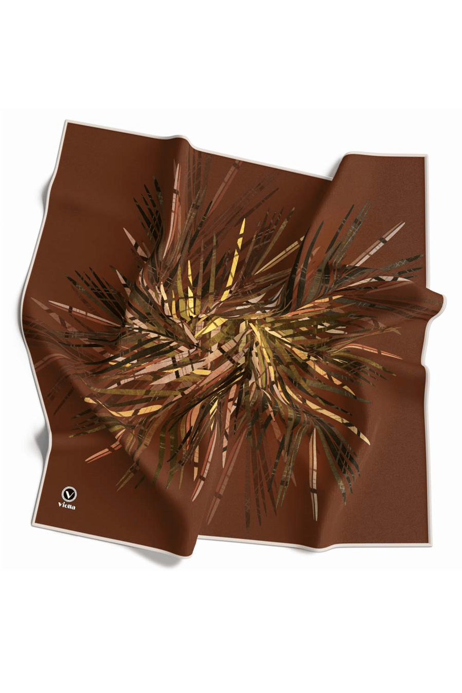 Twill Havai Fişek Desenli Taba Renkli 90x90 Eşarp (İpek İçermez) Kenar Dikiş Şekli El Dikişli