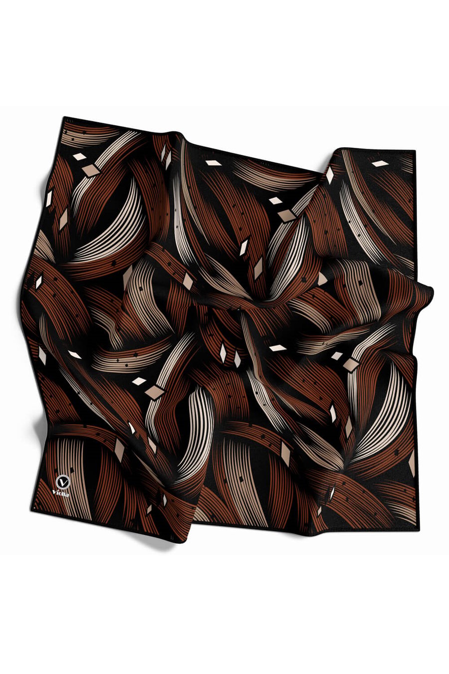 Rayon Geometrik Çizgili Desenli Taba Renkli 90x90 Eşarp (İpek İçermez) Kenar Dikiş Şekli El Dikişli