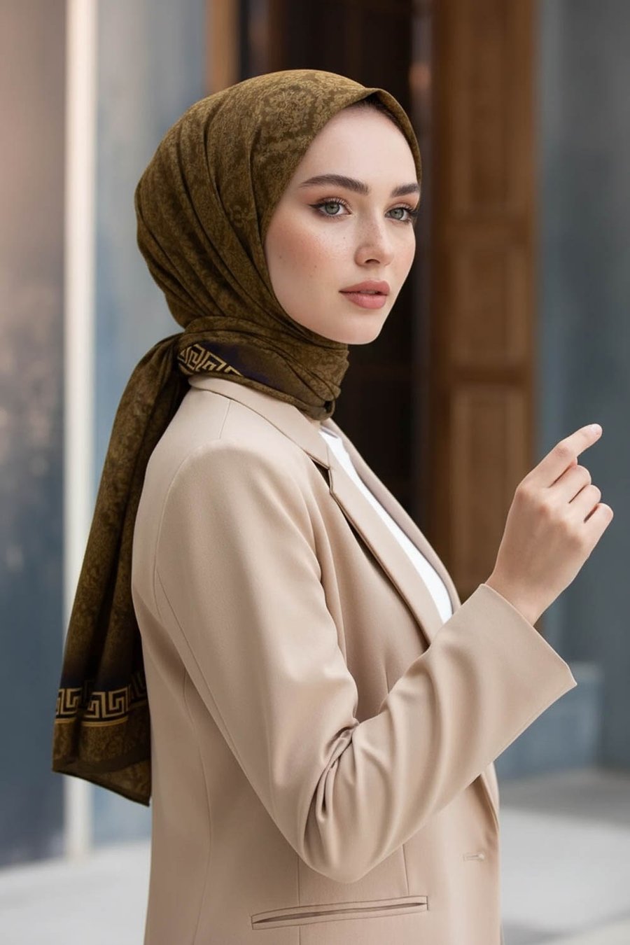 KREP GOLD DETAYLI BAROK DESENLİ KAHVERENGİ RENKLİ 75X195 KIRIŞMAZ ŞAL