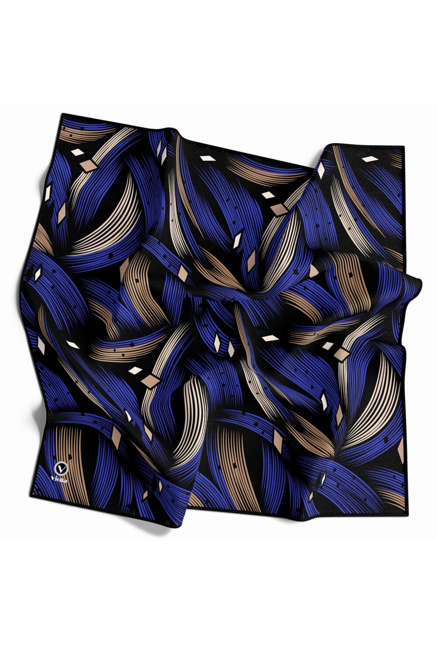 Rayon Geometrik Çizgili Desenli Saks Renkli 90x90 Eşarp (İpek İçermez) Kenar Dikiş Şekli El Dikişli