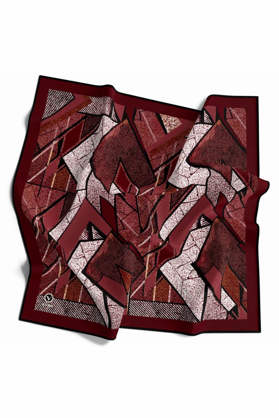 Kristal Geometrik Desenli Bordo Renkli 90x90 Eşarp (İpek İçermez) Kenar Dikiş Şekli El Dikişli