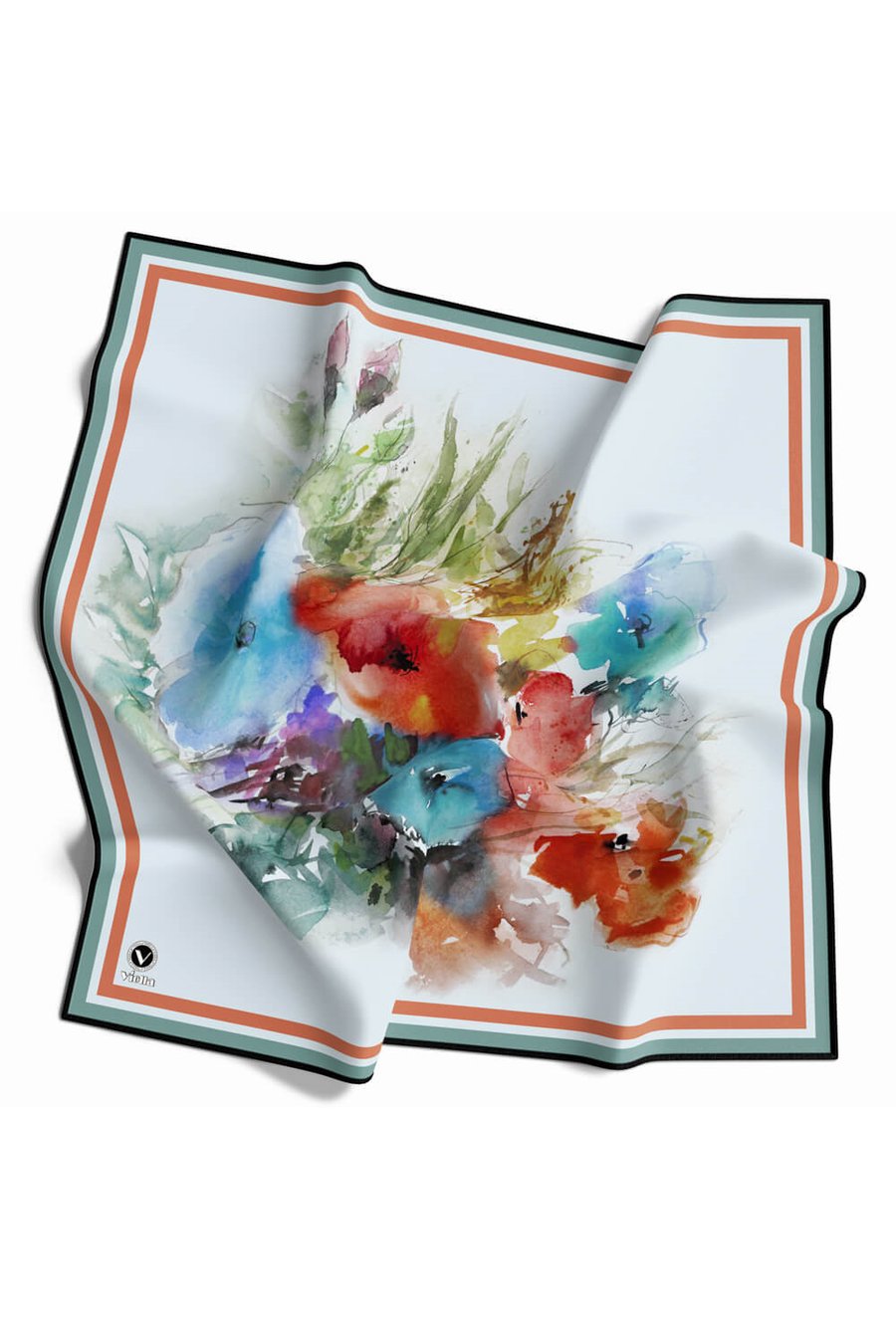 Rayon Zincir Desenli Buz Mavisi Renkli 90x90 Eşarp (İpek İçermez) Kenar Dikiş Şekli El Dikişli