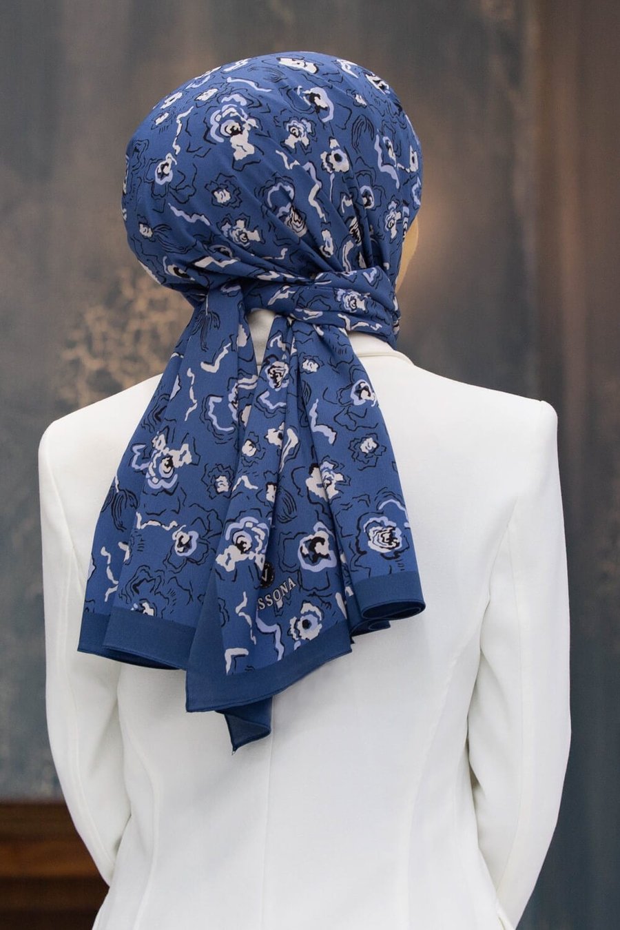 KREP ÇİÇEKLİ İNDİGO - BEBE MAVİ RENKLİ 75X195 KIRIŞMAZ ŞAL