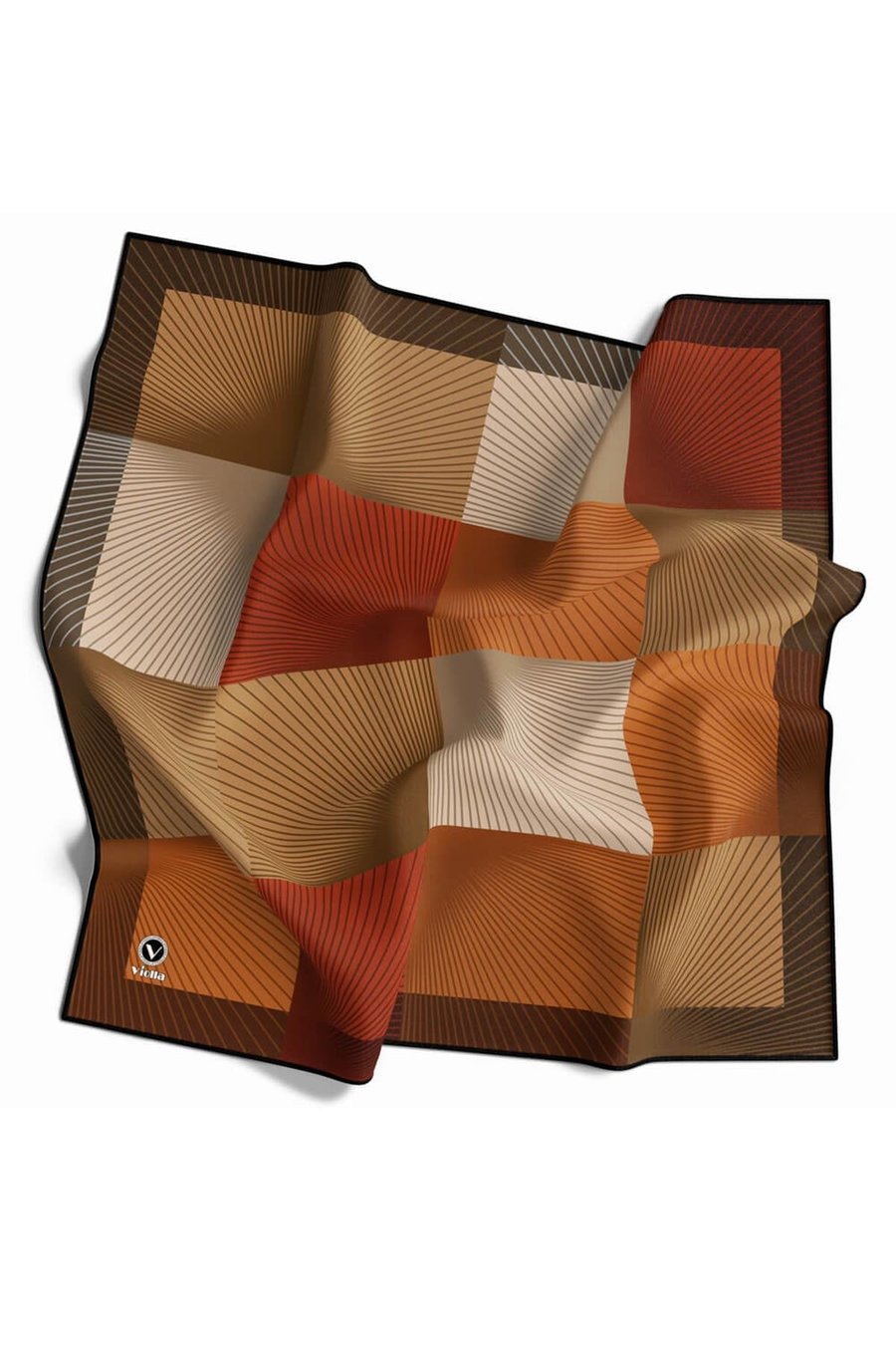 Soft Twill Geometrik Desenli Taba Renkli 90x90 Eşarp (İpek İçermez) Kenar Dikiş Şekli El Dikişli