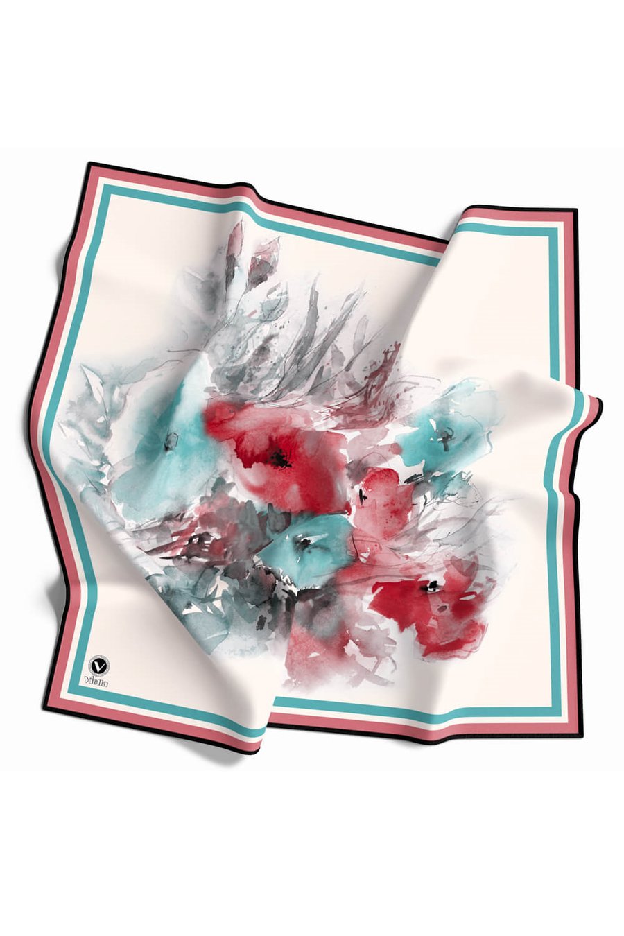 Rayon Zincir Desenli Pudra Renkli 90x90 Eşarp (İpek İçermez) Kenar Dikiş Şekli El Dikişli
