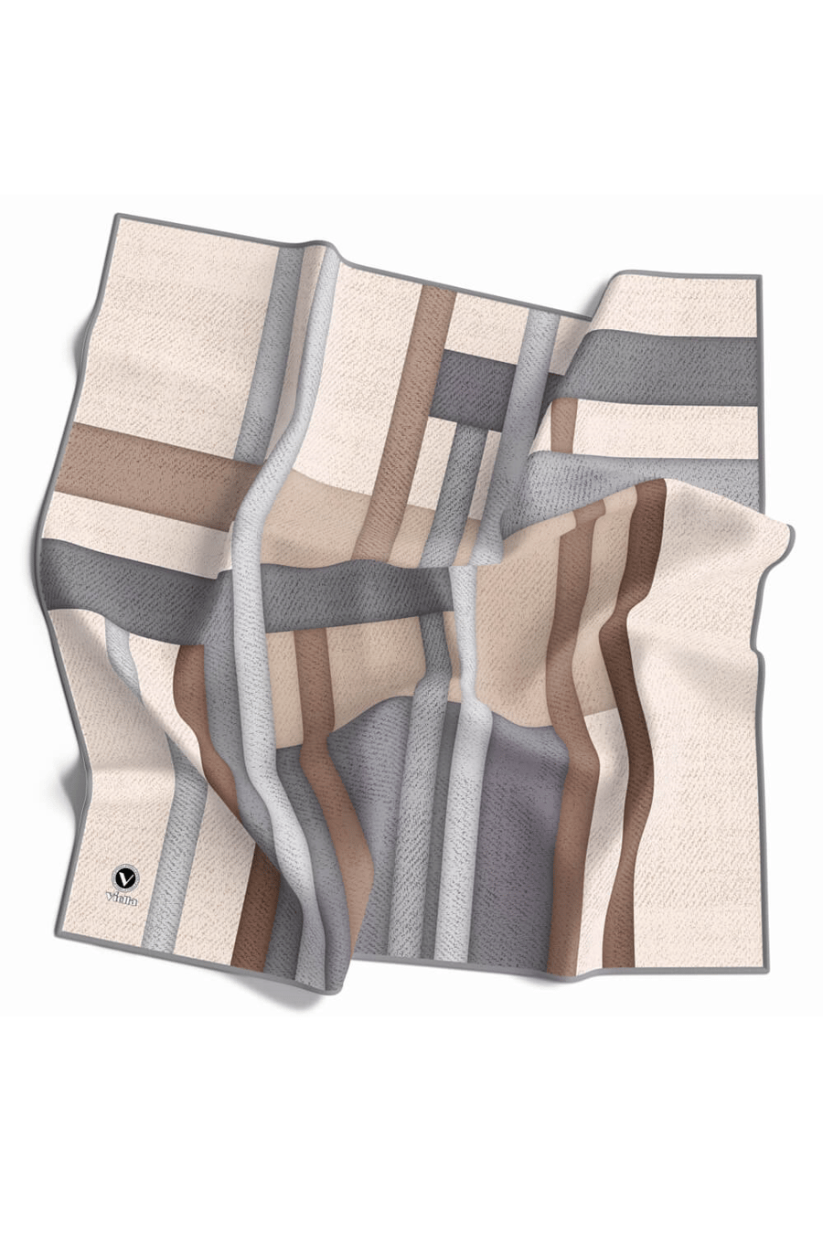Twill Renkli Şerit Desenli Gri Renkli 90x90 Eşarp (İpek İçermez) Kenar Dikiş Şekli El Dikişli