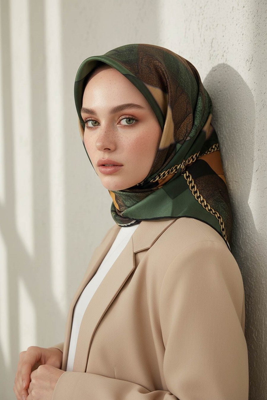 %100 Twill İpek Taş Efekti Desenli Zümrüt - Siyah Renkli 90x90 Eşarp Dikim Şekli : El Dikişi
