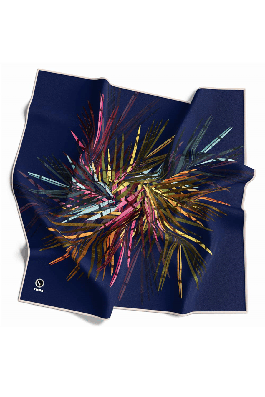 Twill Havai Fişek Desenli Lacivert Renkli 90x90 Eşarp (İpek İçermez) Kenar Dikiş Şekli El Dikişli