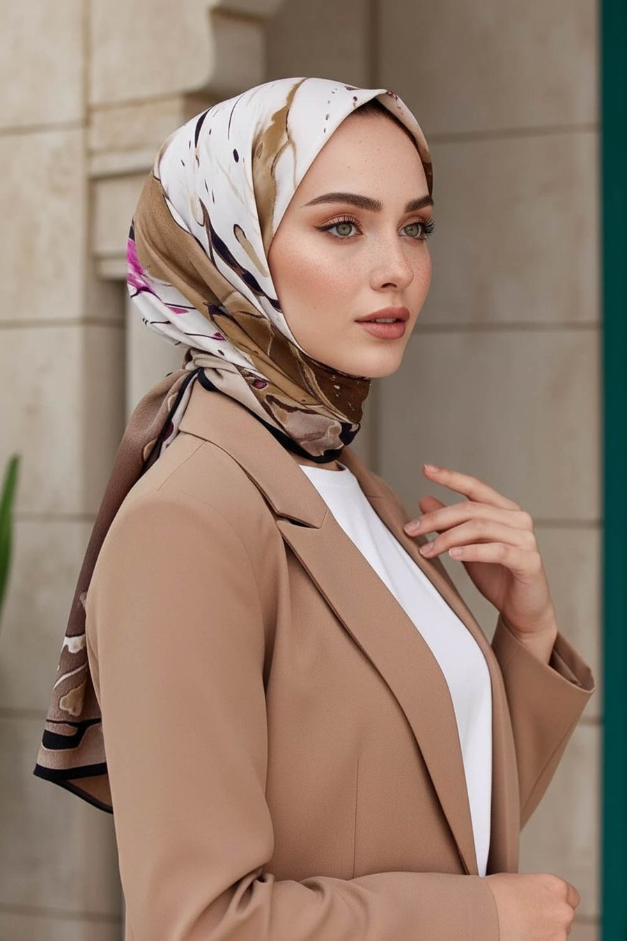 KREP BATİK DESENLİ SÜTLÜ KAHVE - MÜRDÜM RENKLİ 75X195 KIRIŞMAZ ŞAL
