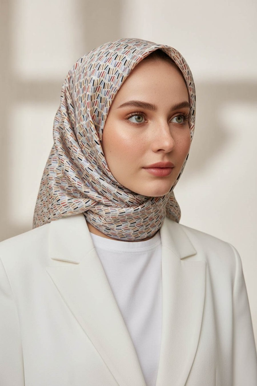%100 Twill İpek Çizgi Desenli Gri Renkli 90x90 Eşarp Dikim Şekli : El Dikişi