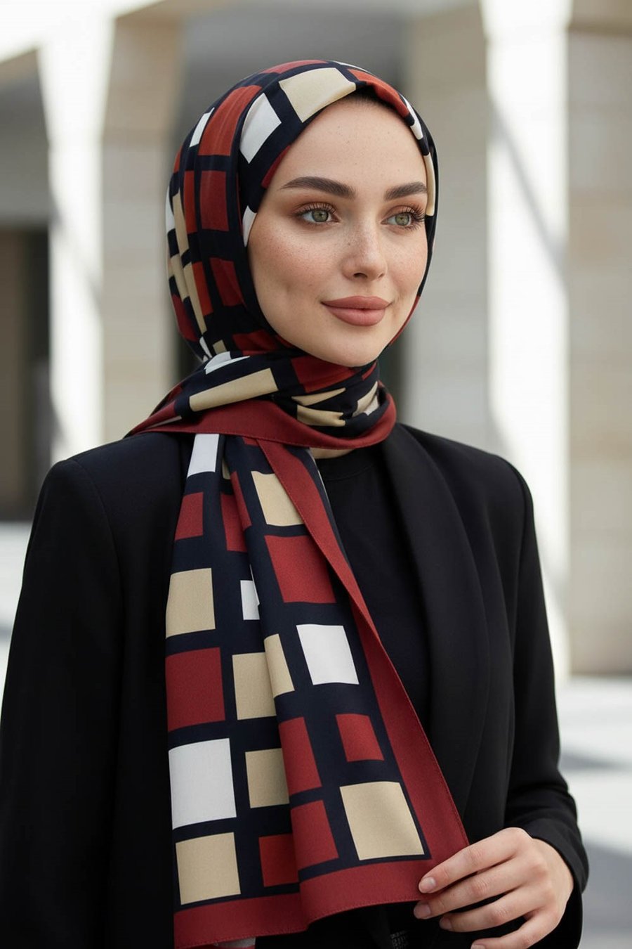 KREP KARE DESENLİ BORDO RENKLİ 75X195 KIRIŞMAZ ŞAL
