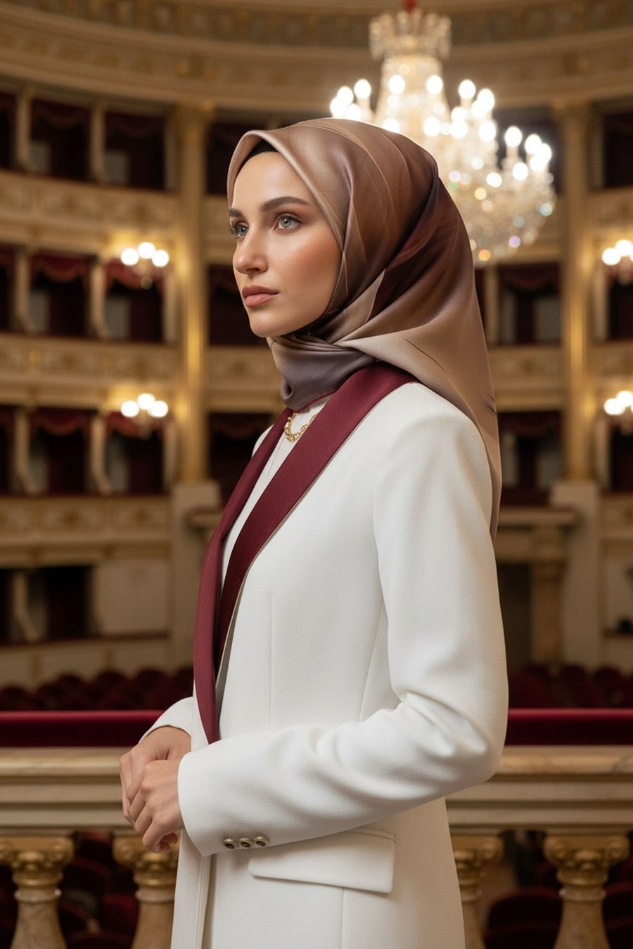%100 Twill İpek Duman Desenli Hardal - Bordo Renkli 90x90 Eşarp Dikim Şekli : El Dikişi