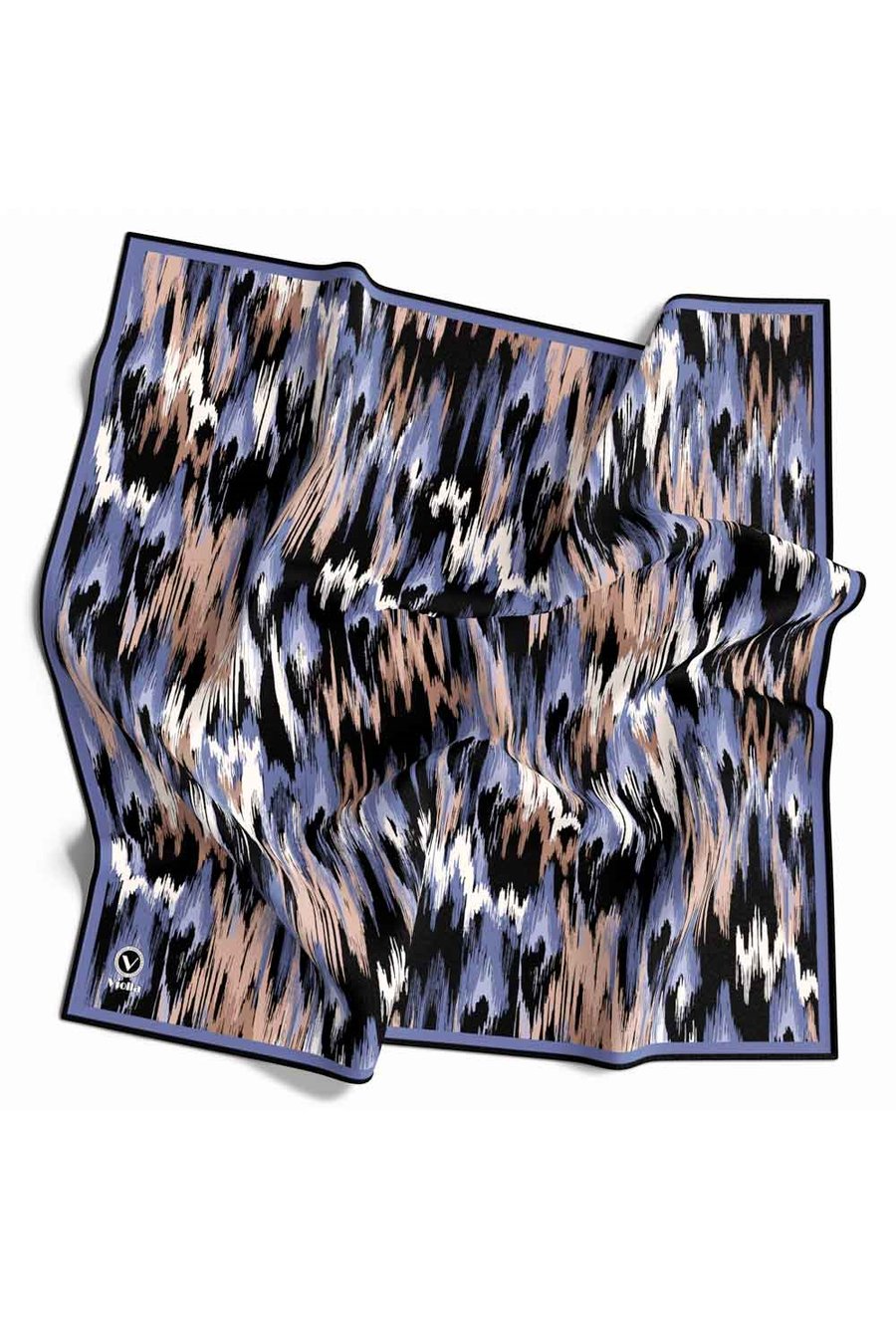 Twill Fırça Desenli Bebe Mavisi Renkli 90x90 Eşarp (İpek İçermez) Kenar Dikiş Şekli El Dikişli