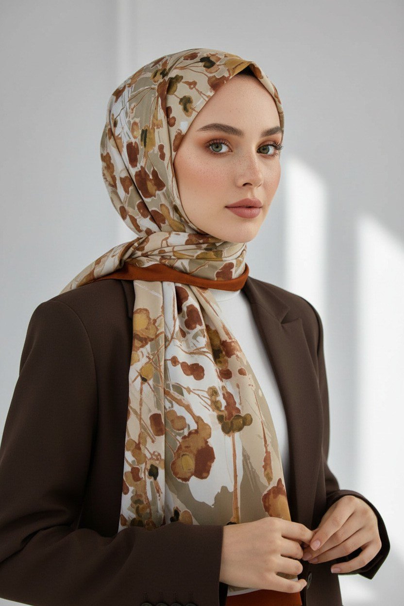 KREP BAHAR DALI DESENLİ TABA RENKLİ 75X195 KIRIŞMAZ ŞAL