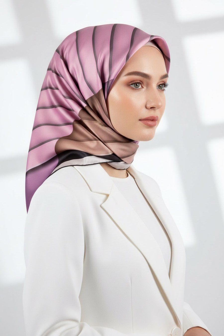 Rayon Zikzak Çizgi Desenli Lila Renkli 90x90 Eşarp (İpek İçermez) Dikim Şekli : El Dikişi