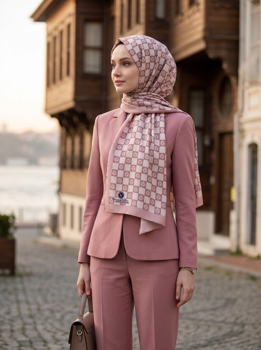 KREP MONOGRAM DESENLİ SÜTLÜKAHVE RENKLİ 75X195 KIRIŞMAZ ŞAL