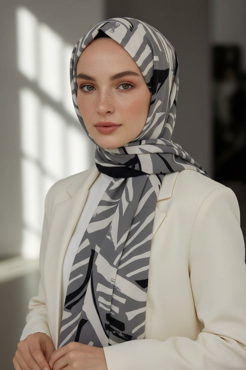 KREP ÇİZGİ DESENLİ GRİ RENKLİ 75X195 KIRIŞMAZ ŞAL