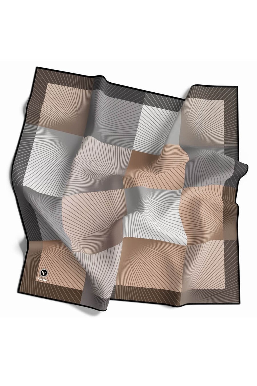 Soft Twill Geometrik Desenli Gri Renkli 90x90 Eşarp (İpek İçermez) Kenar Dikiş Şekli El Dikişli