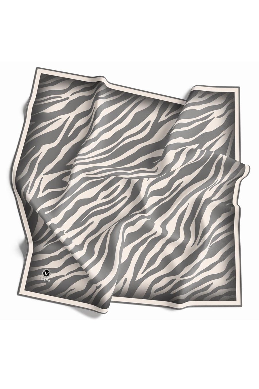 Kristal Zebra Desenli Krem - Gri Renkli 90x90 Eşarp (İpek İçermez) Dikim Şekli : El Dikişi