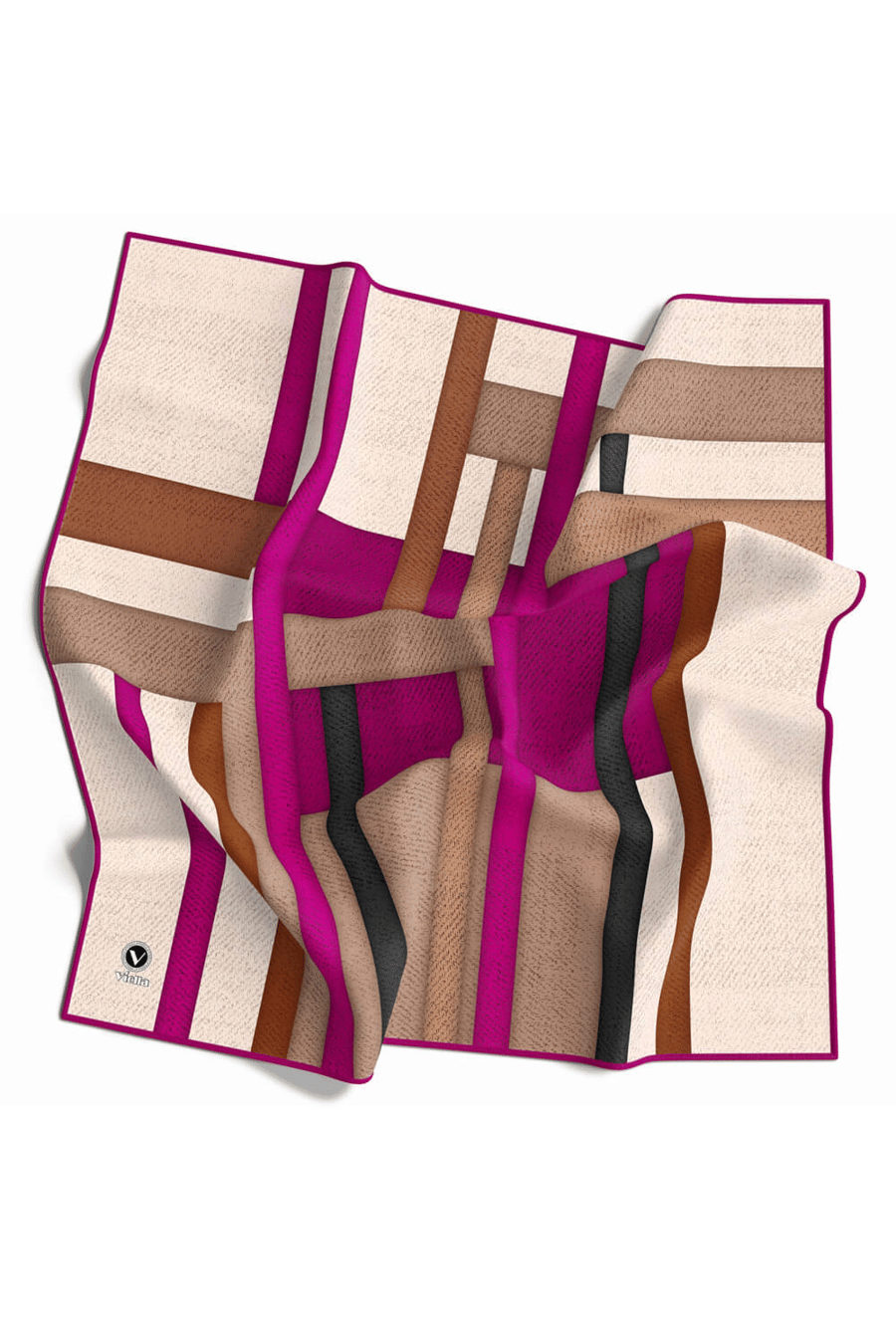 Twill Renkli Şerit Desenli Mürdüm Renkli 90x90 Eşarp (İpek İçermez) Kenar Dikiş Şekli El Dikişli