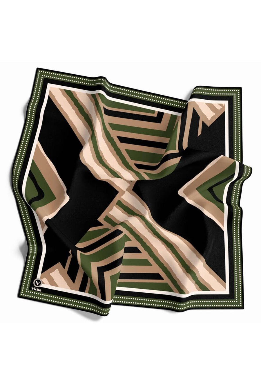Soft Geometrik Desenli Zümrüt Yeşili Renkli 90x90 Eşarp (İpek İçermez) Kenar Dikiş Şekli El Dikişli