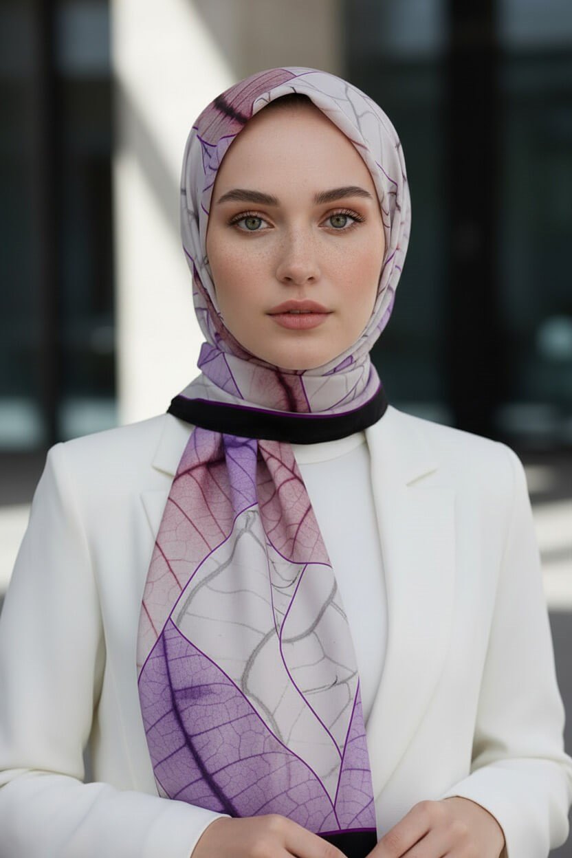 KREP YAPRAK DESENLİ MOR RENKLİ 75X195 KIRIŞMAZ ŞAL