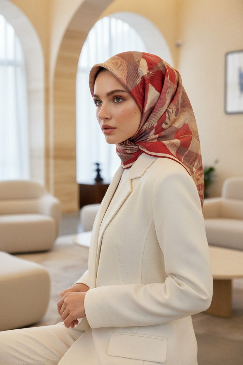 %100 Twill İpek Çiçek Desenli Bordo Renkli 90x90 Eşarp Dikim Şekli : El Dikişi