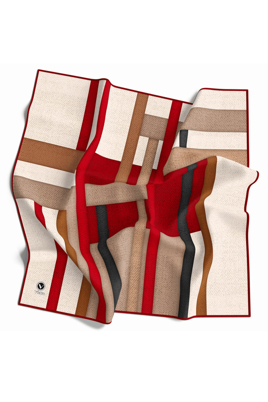 Twill Renkli Şerit Desenli Bordo Renkli 90x90 Eşarp (İpek İçermez) Kenar Dikiş Şekli El Dikişli