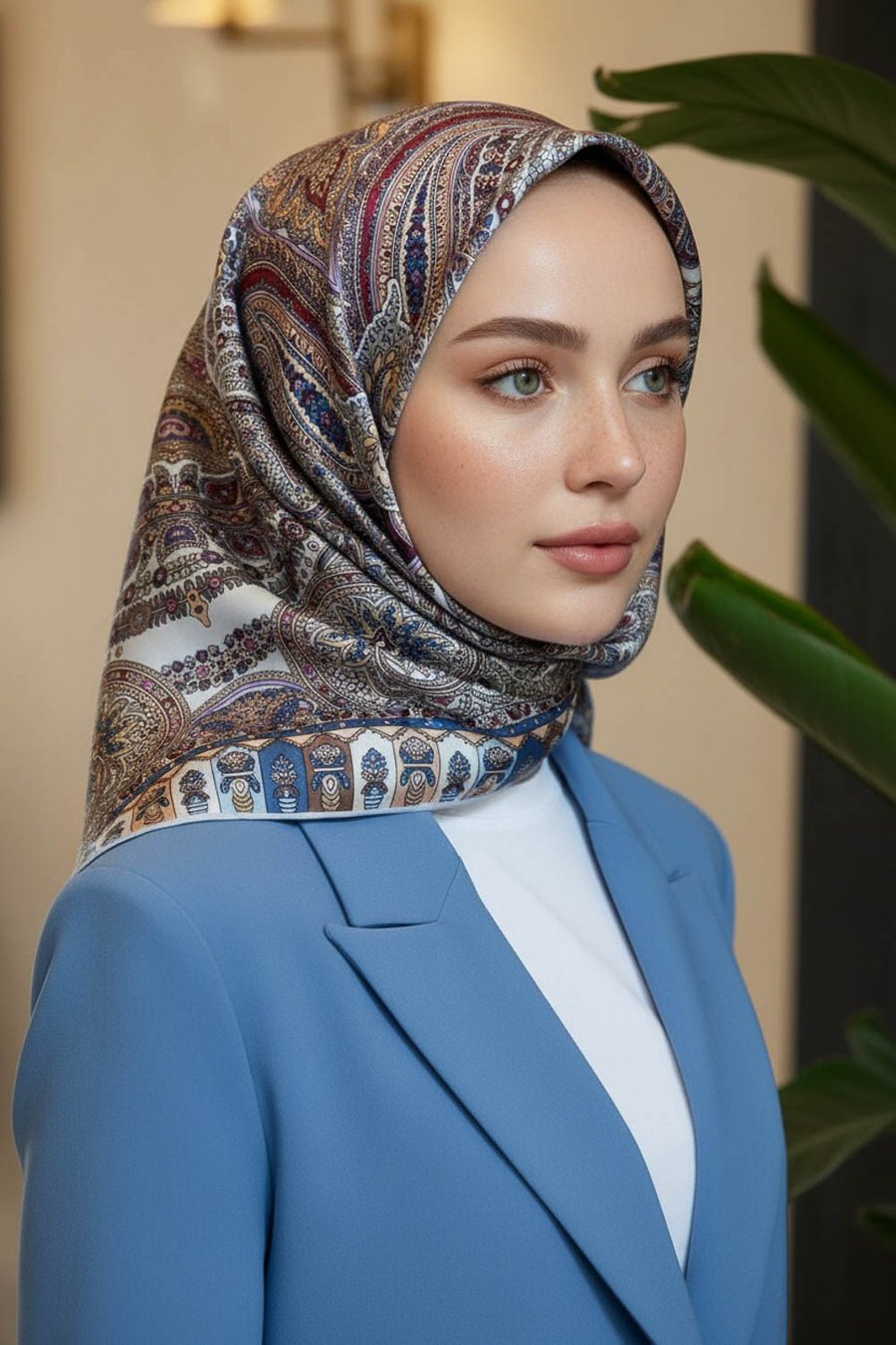 %100 Twill İpek Etro Desenli Gri - Somon Renkli 90x90 Eşarp Dikim Şekli : El Dikişi