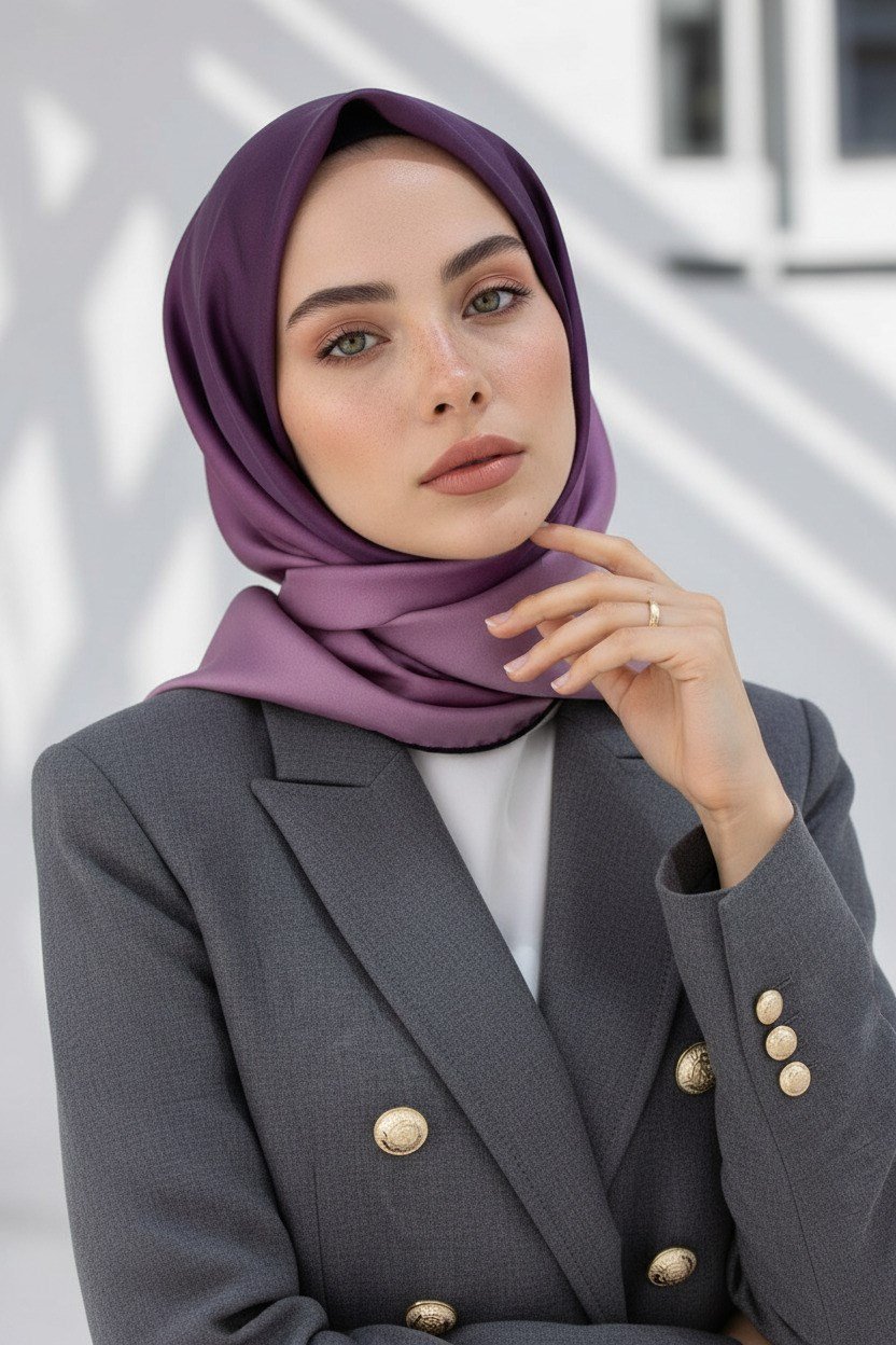 %100 Twill İpek Degrade Desenli Gül Kurusu Renkli 90x90 Eşarp Dikim Şekli : El Dikişi
