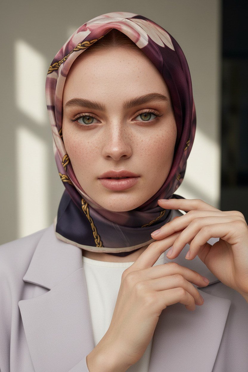 % 57 İPEK % 43 VİSKON Twill İpek Çiçek Geometrik Desenli pudra Renkli 90x90 Eşarp Dikim Şekli : El Dikişi