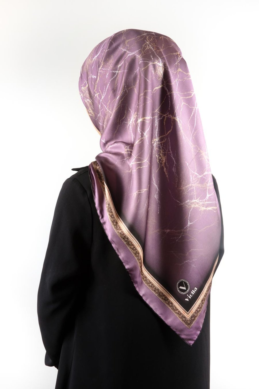Twill Barok Çerçeveli Mermer Desenli Lila Renkli 90x90 Eşarp (İpek İçermez) Kenar Dikiş Şekli El Dikişli