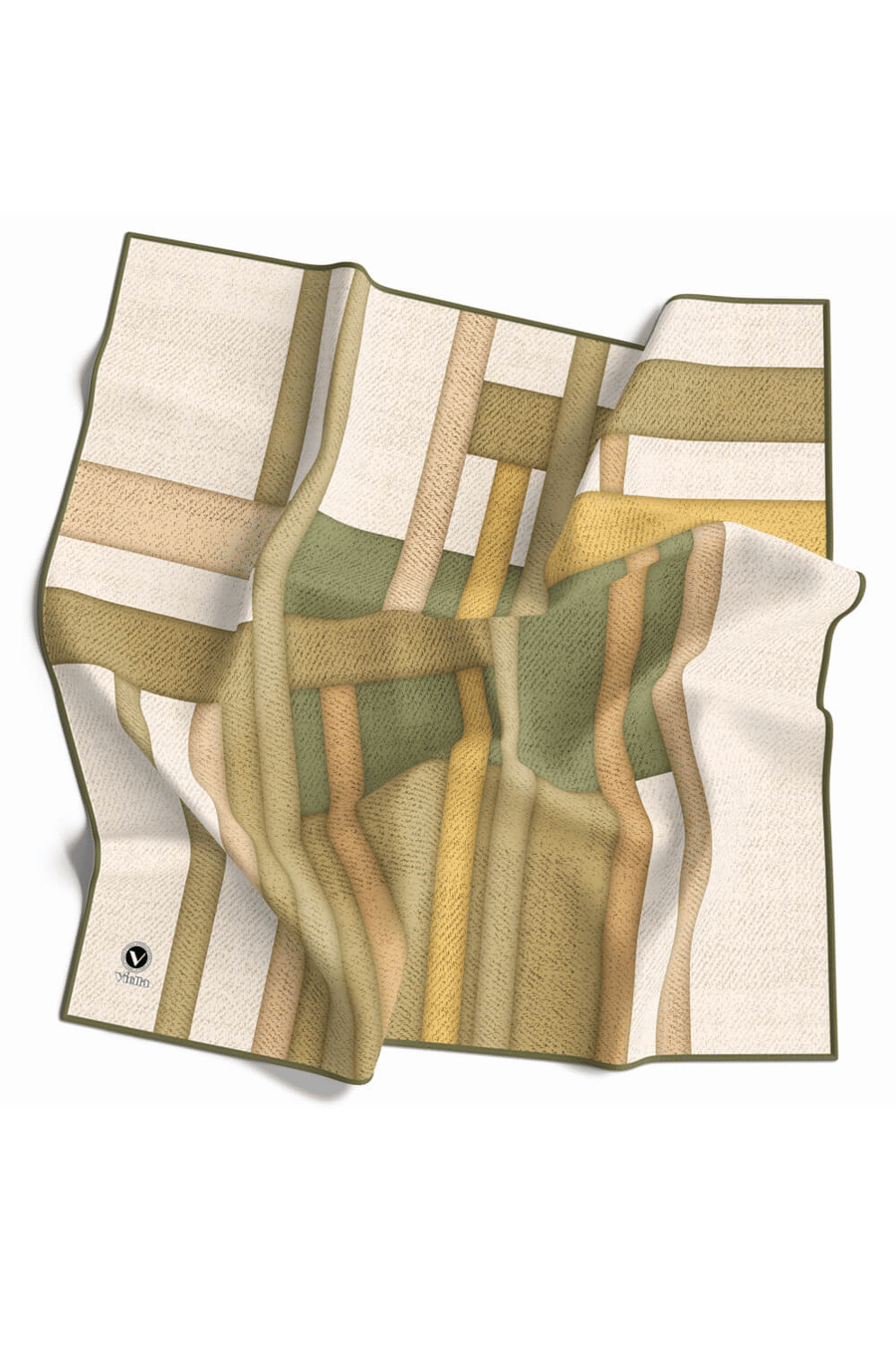 Twill Renkli Şerit Desenli Haki Renkli 90x90 Eşarp (İpek İçermez) Kenar Dikiş Şekli El Dikişli