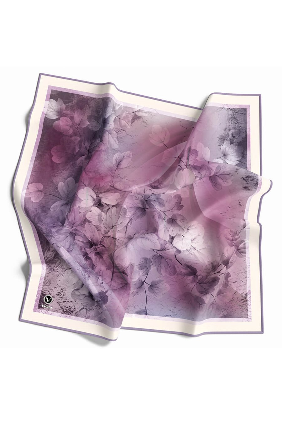 Kristal Batik Çiçek Desenli Lila Renkli 90x90 Eşarp (İpek İçermez) Kenar Dikiş Şekli El Dikişli