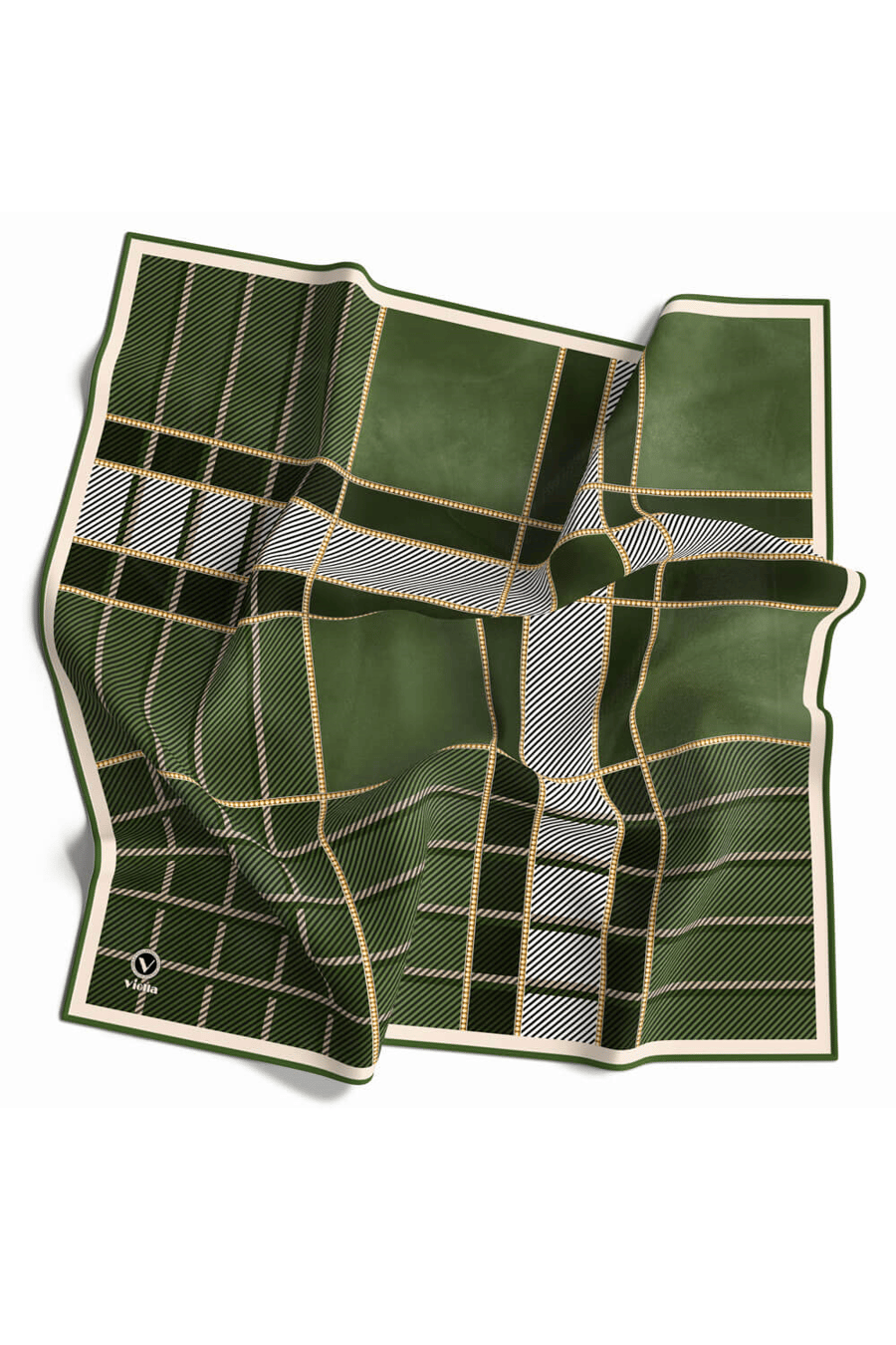 Twill Geometrik Desenli Mint Yeşili Renkli 90x90 Eşarp (İpek İçermez) Kenar Dikiş Şekli El Dikişli