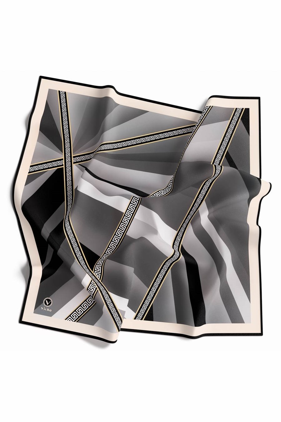 Kristal Geometrik Desenli Gri Renkli 90x90 Dikim Şekli : El Dikişi Eşarp (İpek İçermez)