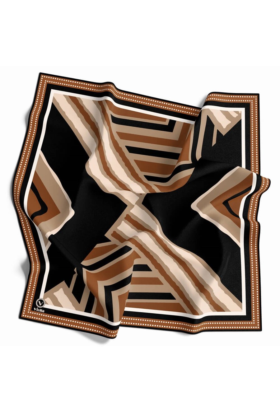 Soft Geometrik Desenli Taba Renkli 90x90 Eşarp (İpek İçermez) Kenar Dikiş Şekli El Dikişli