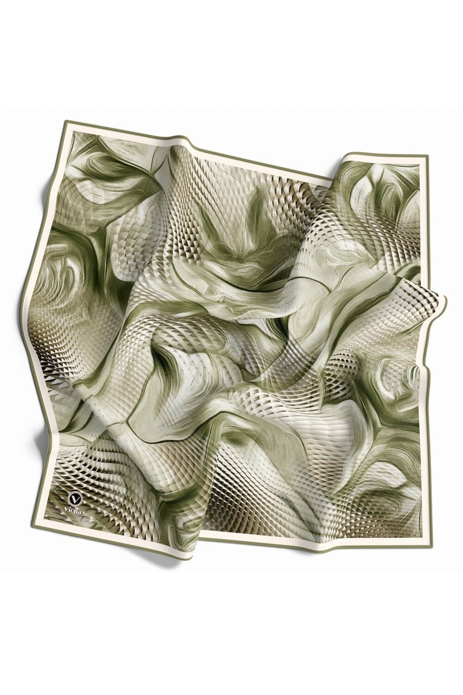 Twill Geometrik Ve Dalga Desenli Mint Yeşili Renkli 90x90 Eşarp (İpek İçermez) Dikim Şekli : El Dikişi