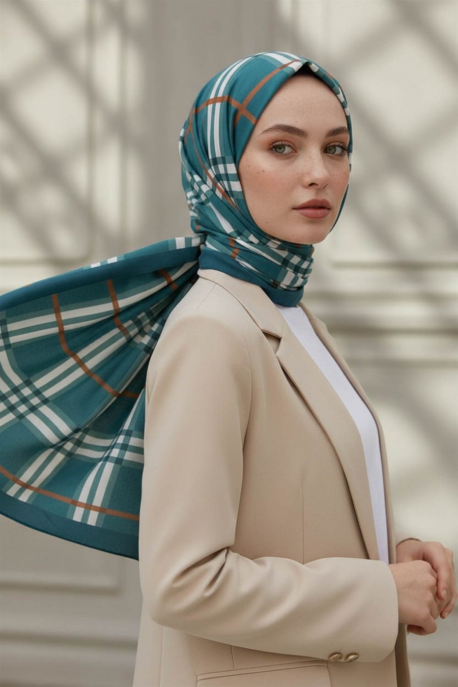 KREP EKOSE DESENLİ PETROL YEŞİLİ RENKLİ 75X195 KIRIŞMAZ ŞAL